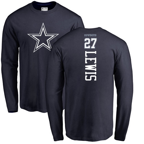 Men Dallas Cowboys Navy Blue Jourdan Lewis Backer #27 Long Sleeve Nike NFL T Shirt->nfl t-shirts->Sports Accessory
